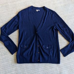 Halogen Navy Merino Wool Cardigan Sweater